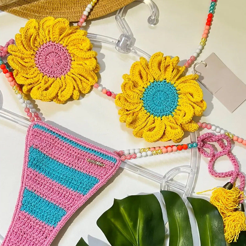 Flower Bead Multicolor Bikini Swimsuit