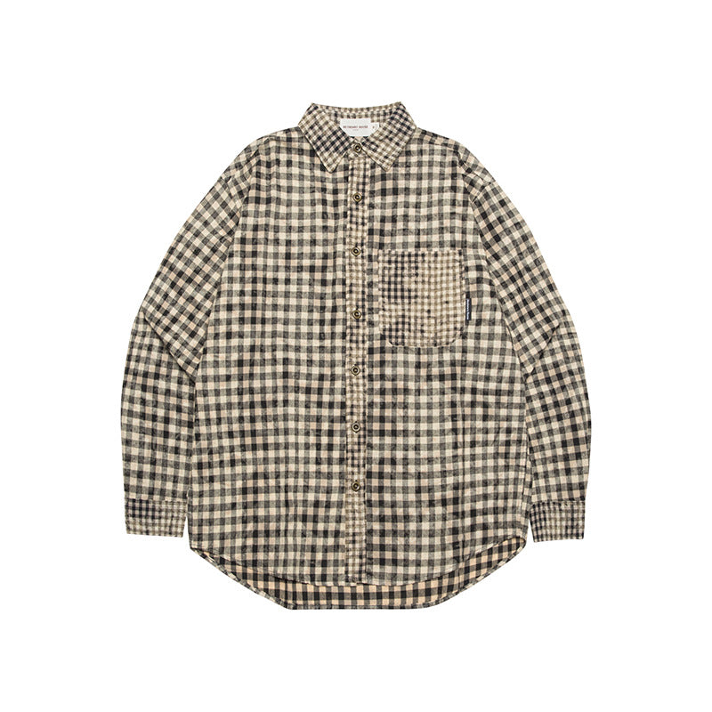 Plaid Pocket Design Contrast Color Shirt Women's Fashionable