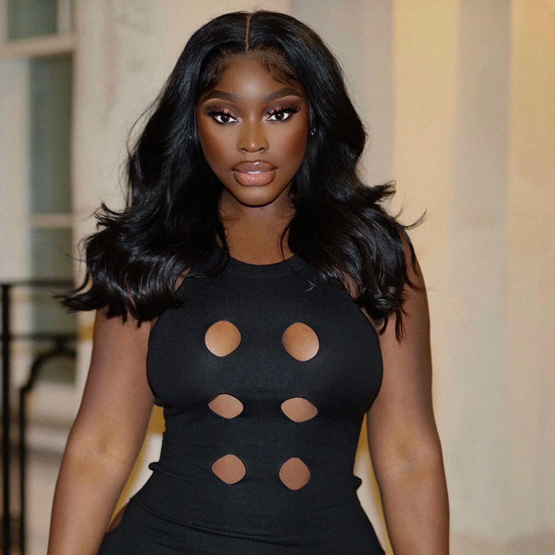 Robe moulante taille haute à col rond, sans manches, avec trous déchirés