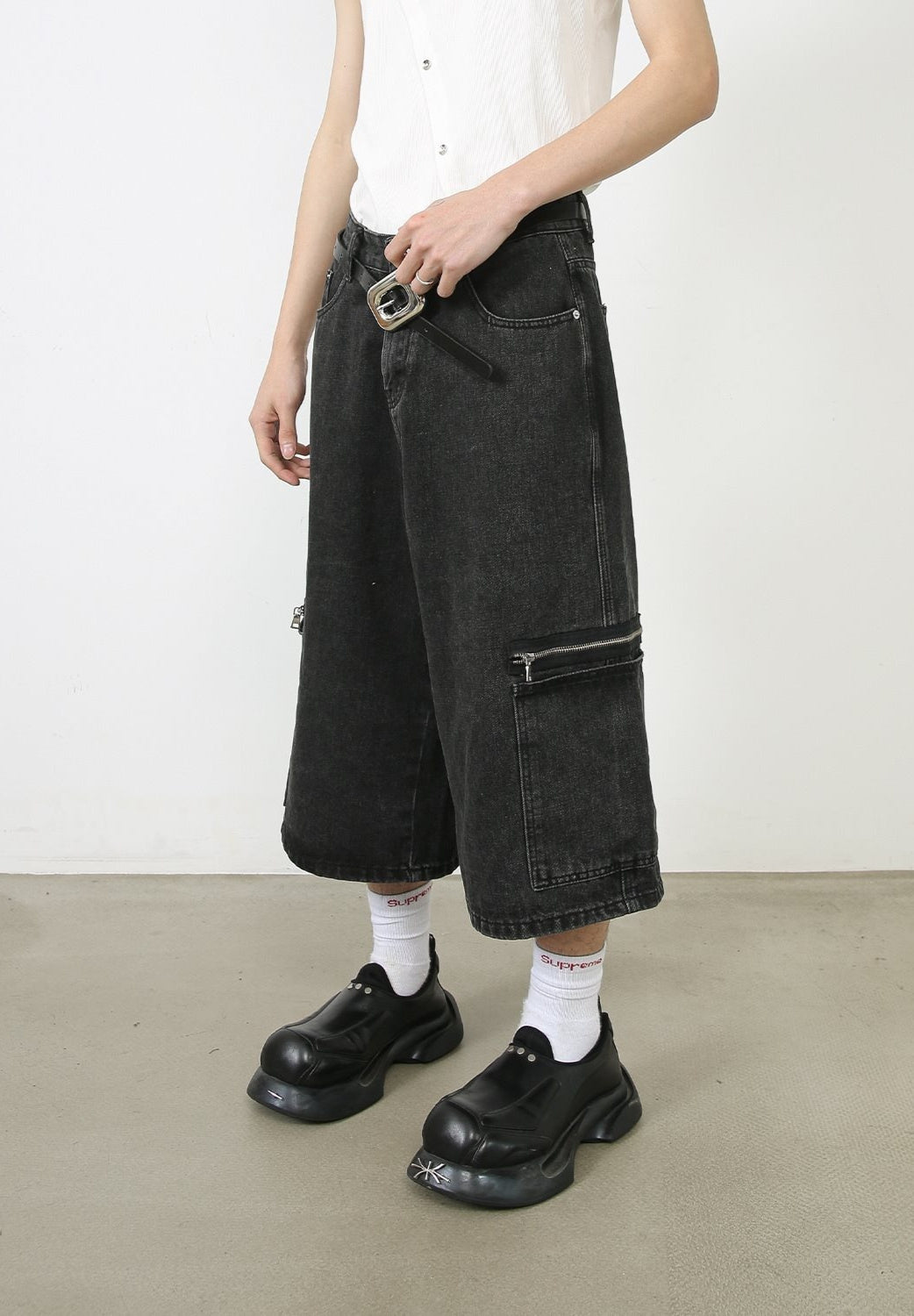 Pantaloncini cargo in denim hip-hop larghi da strada