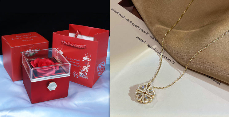 Collier pendentif trèfle à quatre feuilles en forme de cœur pliant magnétique rétro