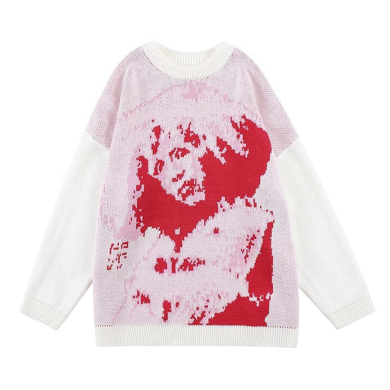 High Street Character Full Print Jacquard Crew Neck Sweater