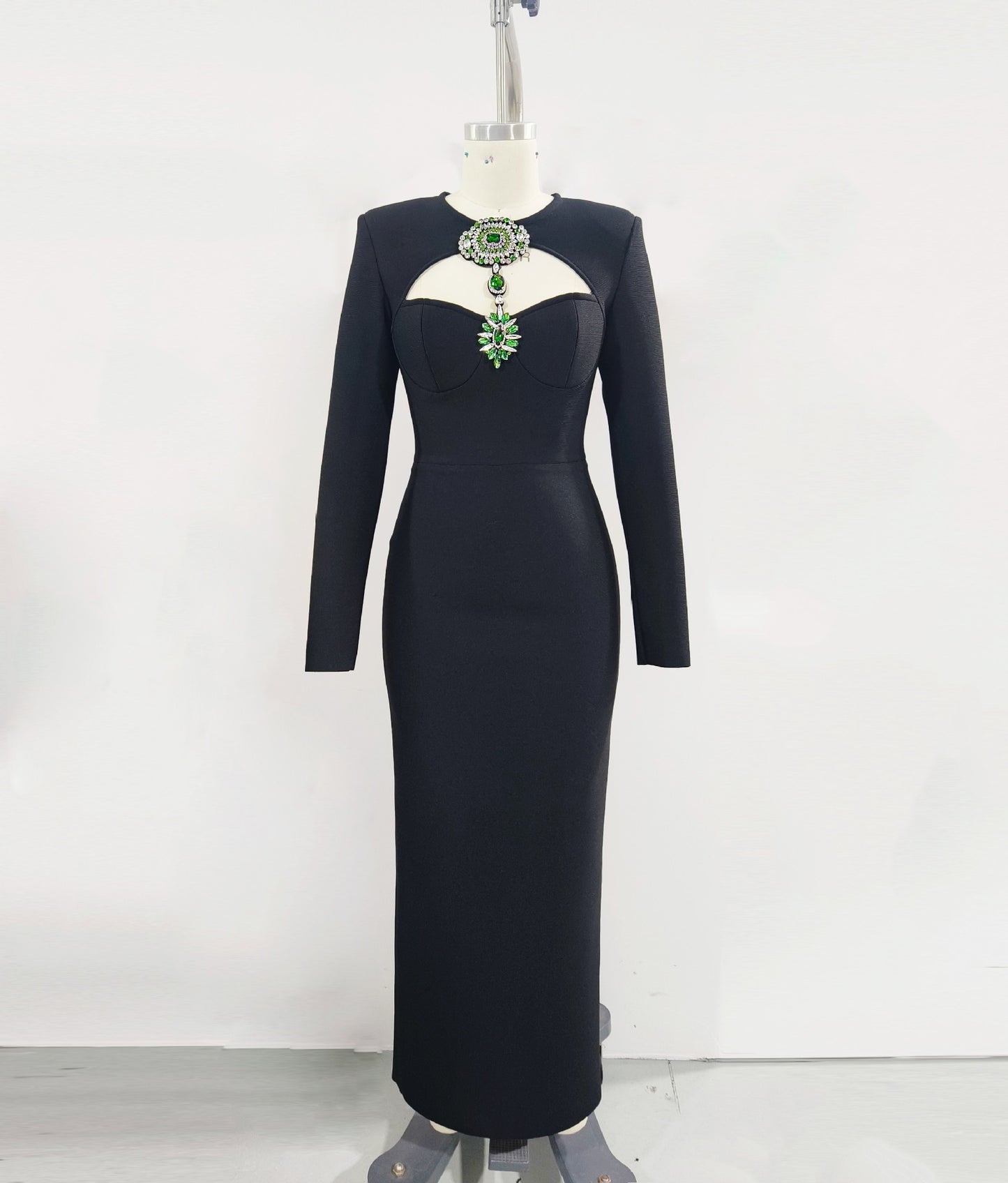 Temperament Long Sleeve Bandage Tight European And American Diamond Dinner Dress