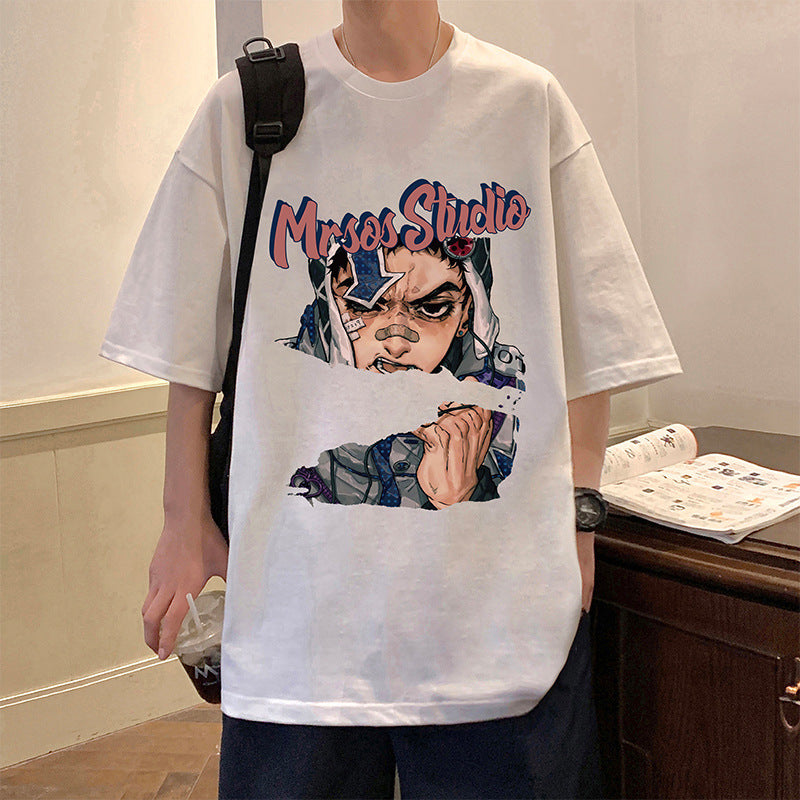 T-shirt à manches courtes en coton, style américain, ample, à la mode estivale