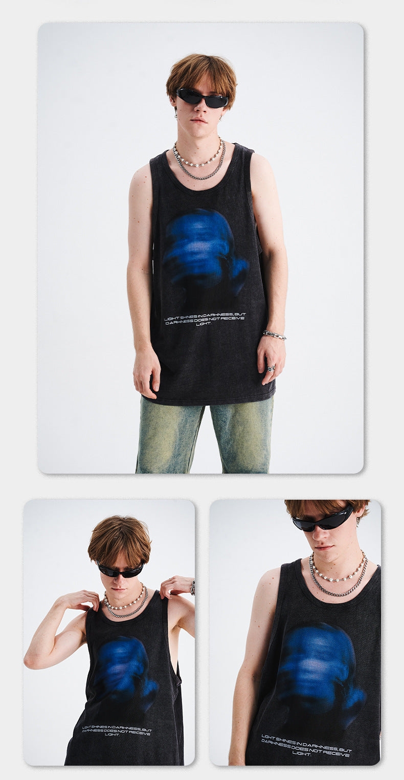 Gilet délavé à imprimé vintage pour homme, aspect usé et flou