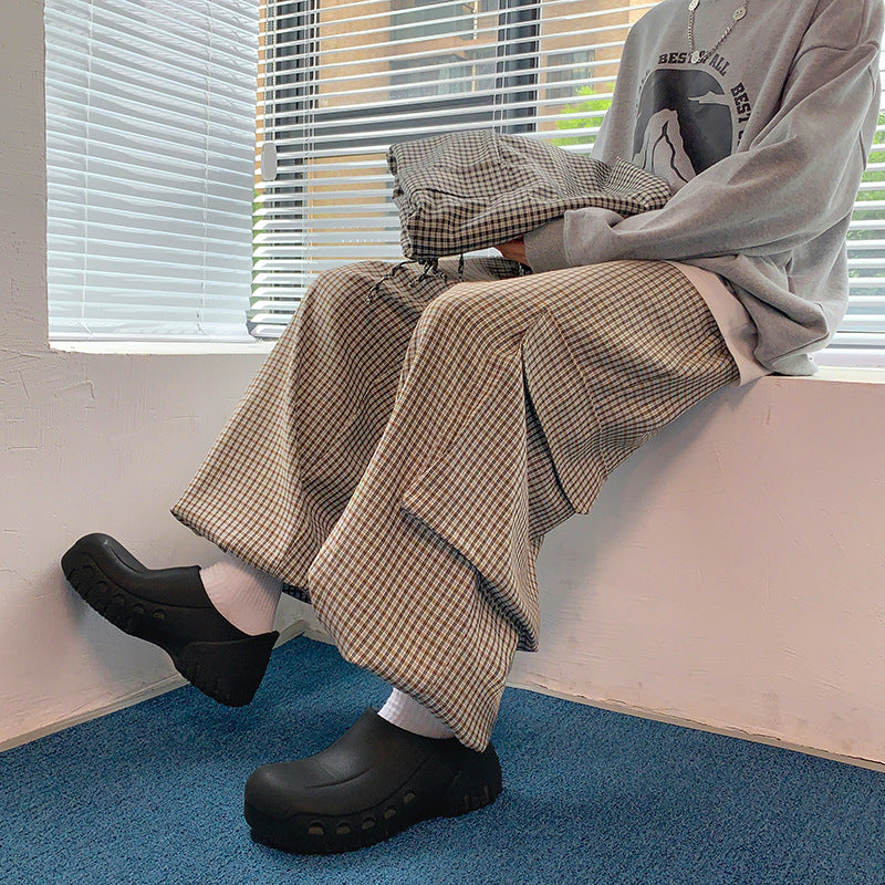 Wide Leg Big Pocket New Plaid Casual Pants Fashion