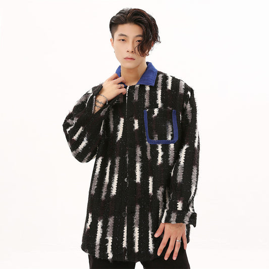 Loose Design Niche Patch Pocket Lapel Colorblock Jacket