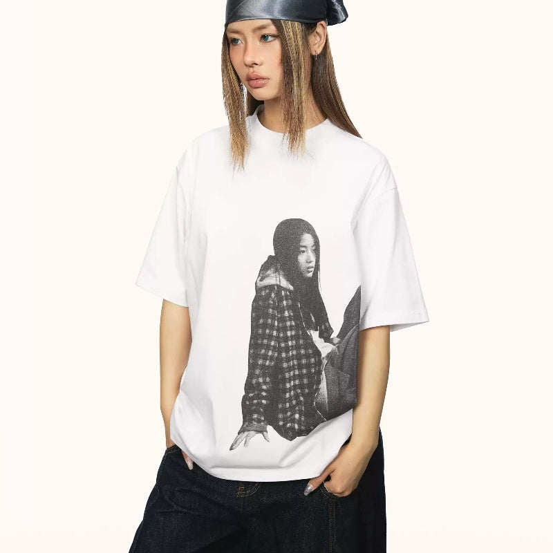 Retro Portrait Printing Short-sleeved T-shirt Women's Loose Casual