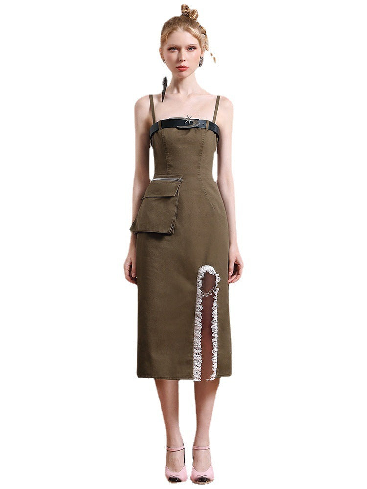 Jupe à bretelles en jean rétro