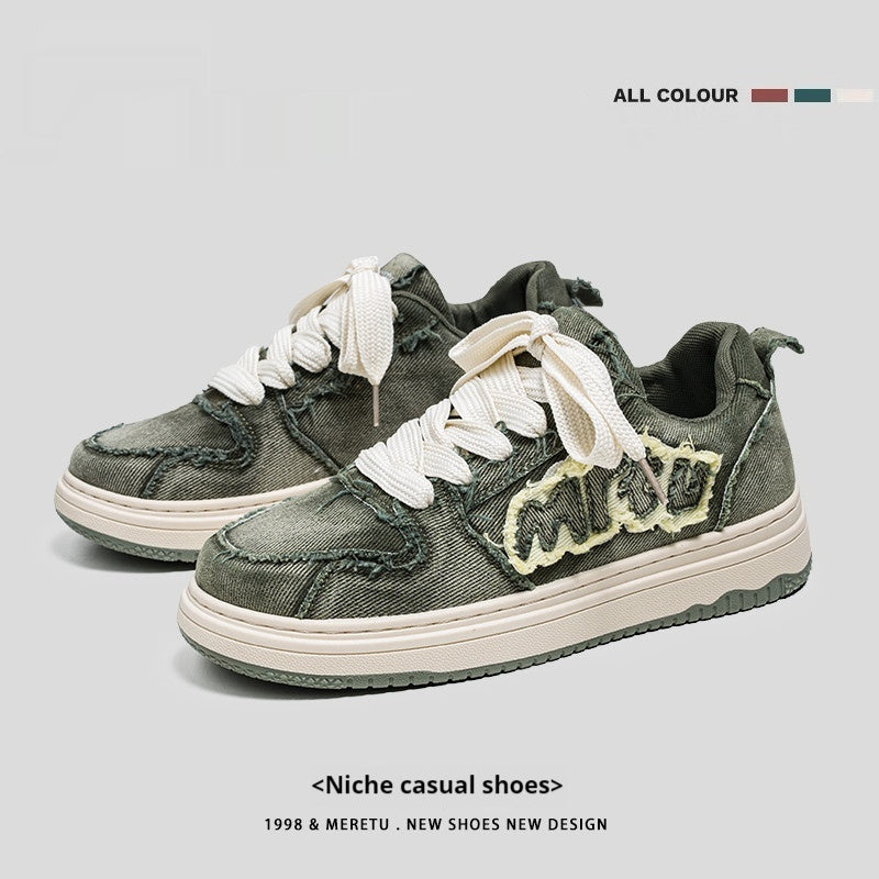 Chaussures en toile rétro décontractées et respirantes en denim à semelles épaisses