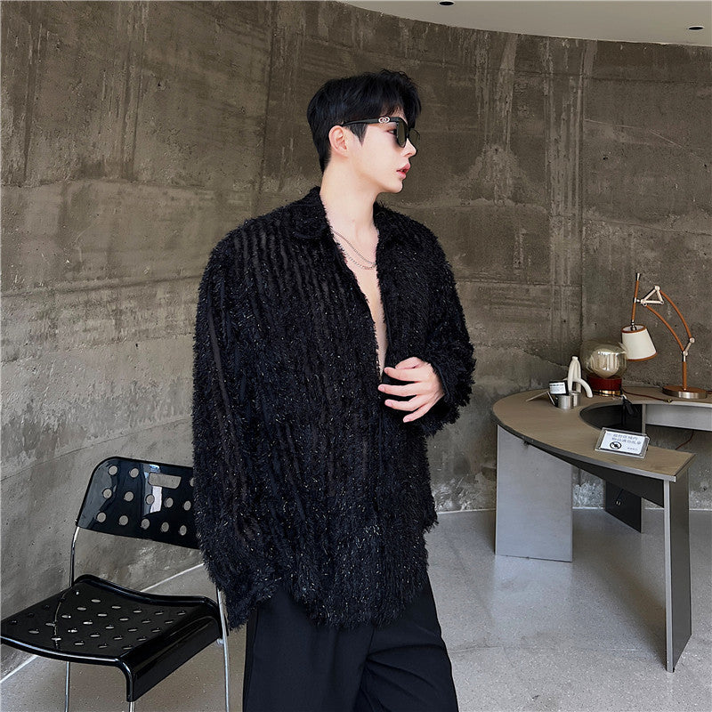 Bright Silk Micro Perspective Thin Mesh Shirt