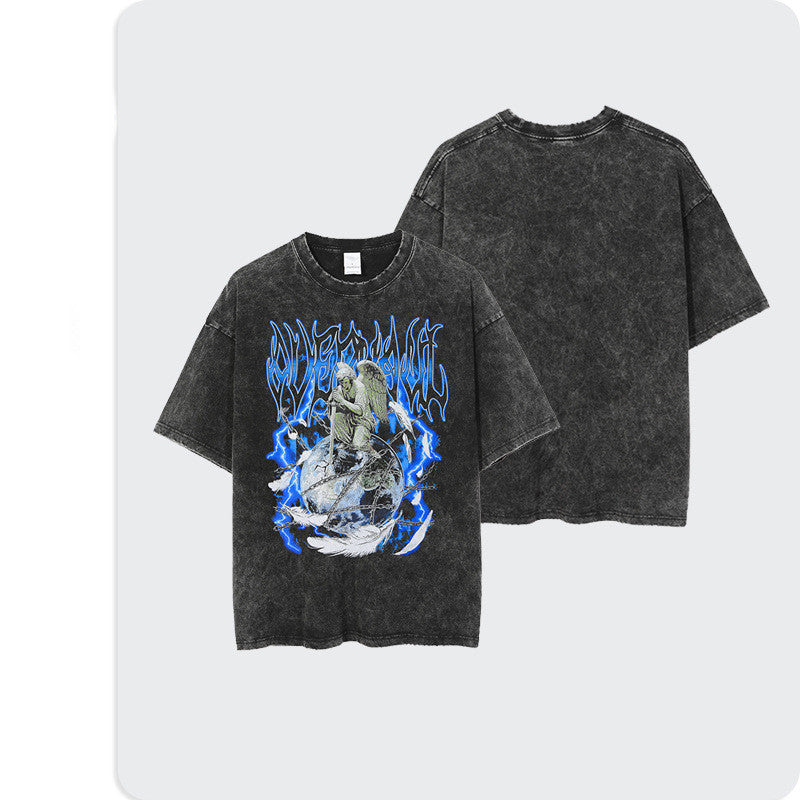 Vintage Print Distressed Short Sleeve T-Shirt