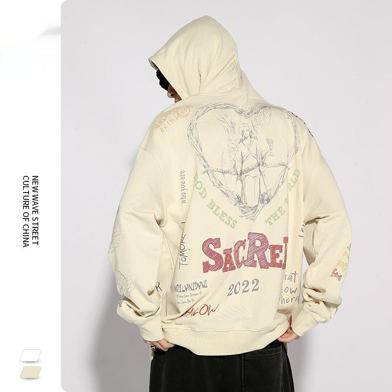 Sweat à capuche ample et décontracté imprimé créatif