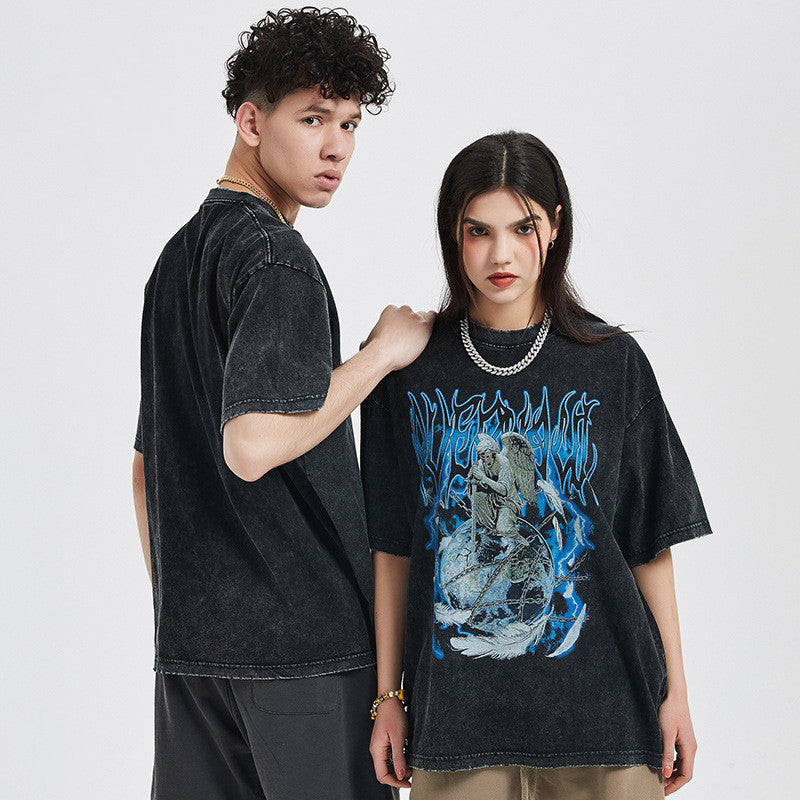 Vintage Print Distressed Short Sleeve T-Shirt