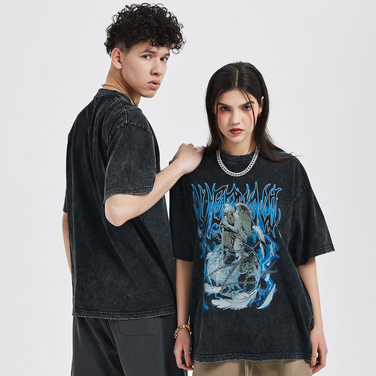 Vintage Print Distressed Short Sleeve T-Shirt