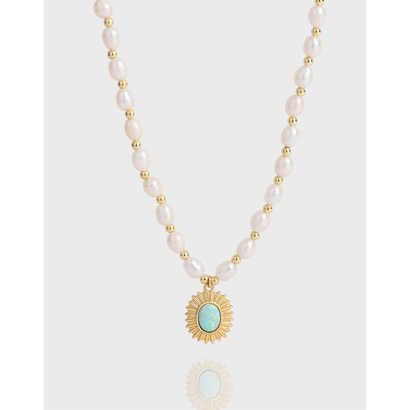 Light Luxury Design Opal Natural Pearl Necklace Sterling Silver