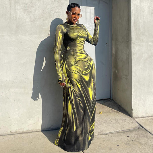 Robe imprimée taille haute coupe ajustée