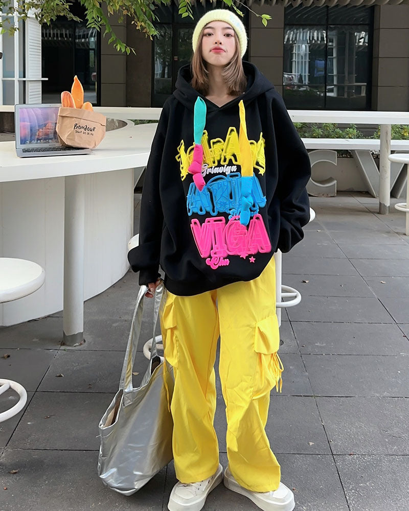 Velvet Padded Hooded Sweatshirt Loose Casual Hoodie