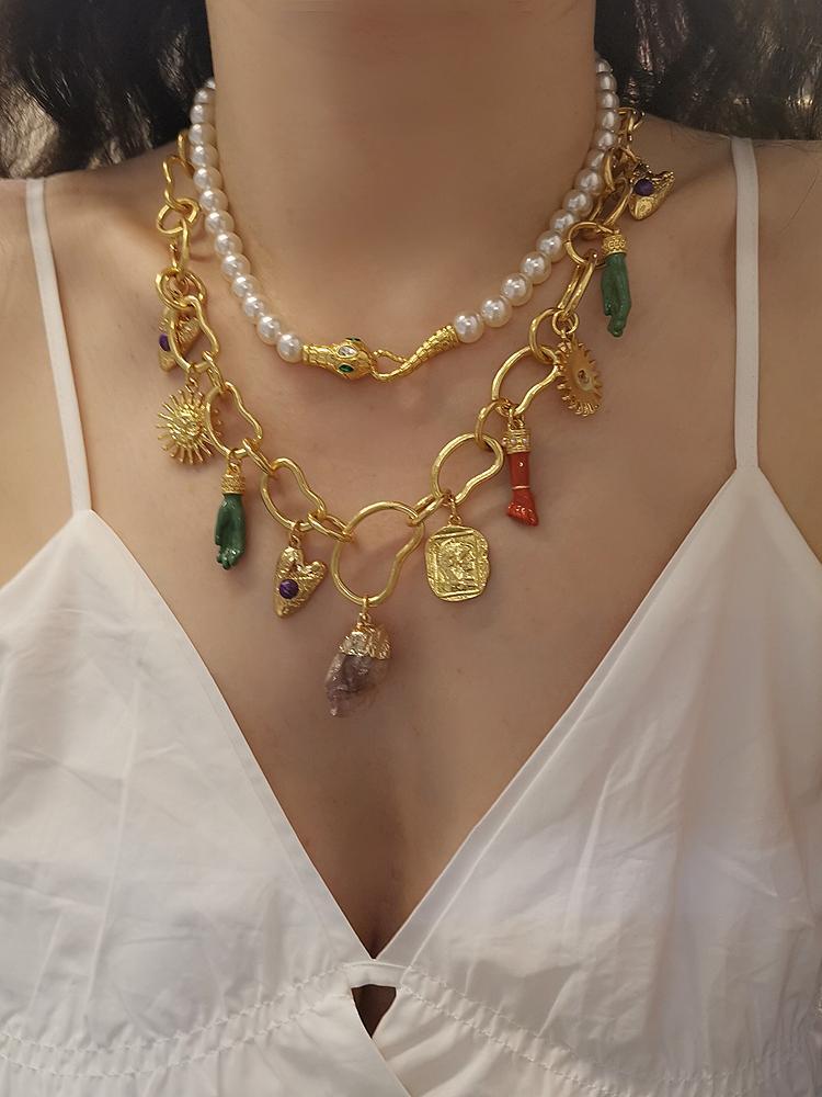 Chaîne rétro usée, style exagéré féminin