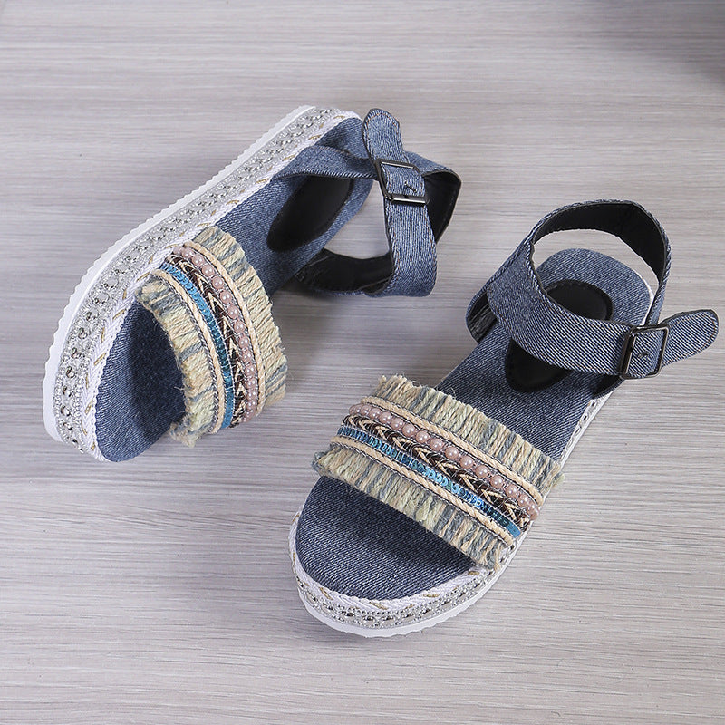 Fashion Tassel Denim Sandals