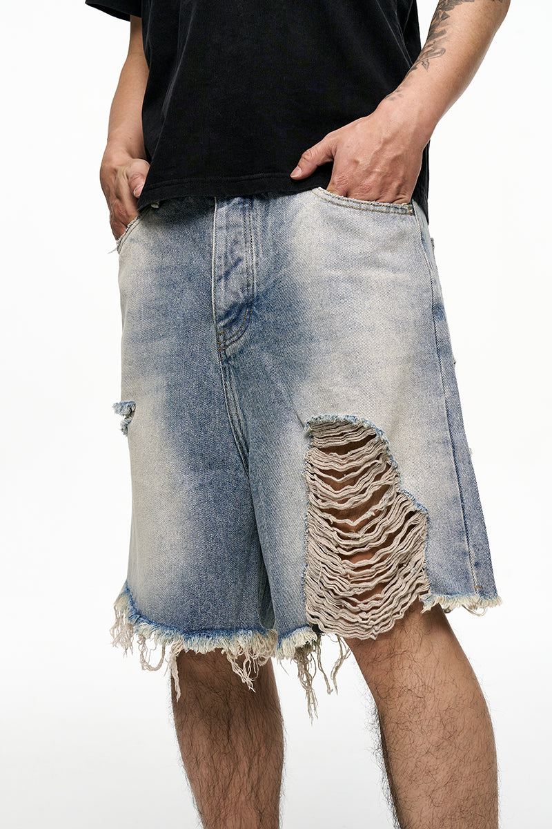 Retro Washed Old Men's Baggy Denim Shorts