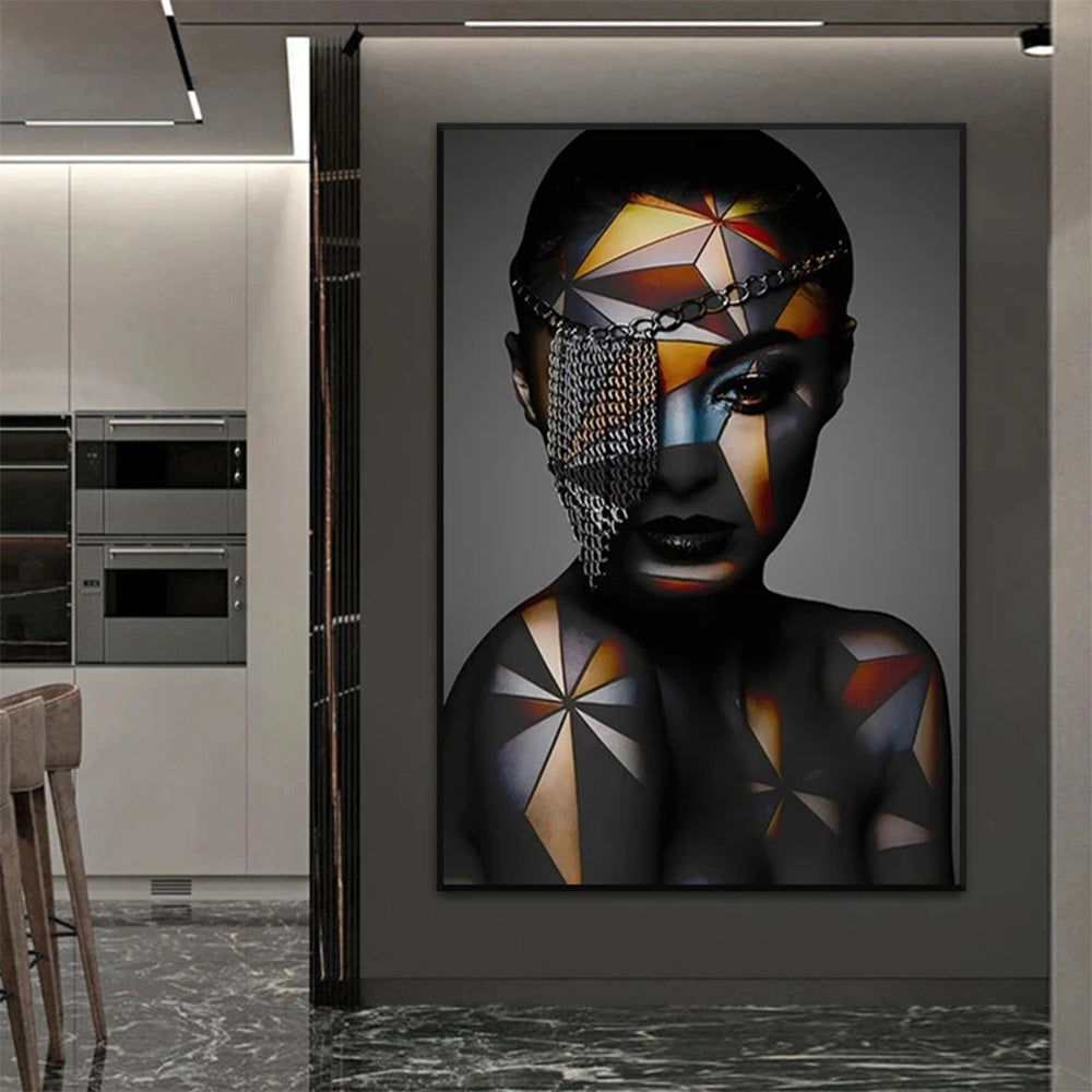 Geometric Makeup African Black Woman Canvas Painting Wall Art  Poster