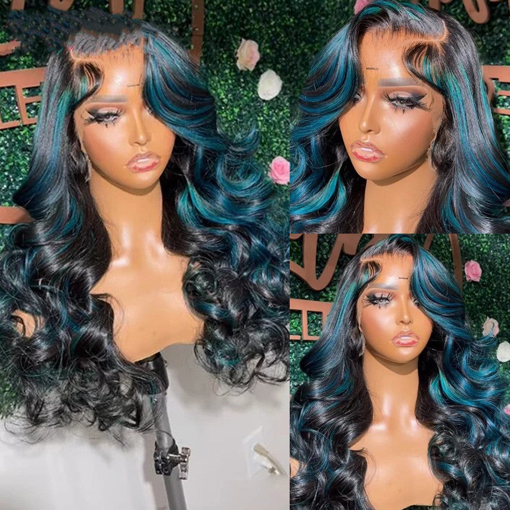 Blue Green Highlight Piano Color Big Wave Wig