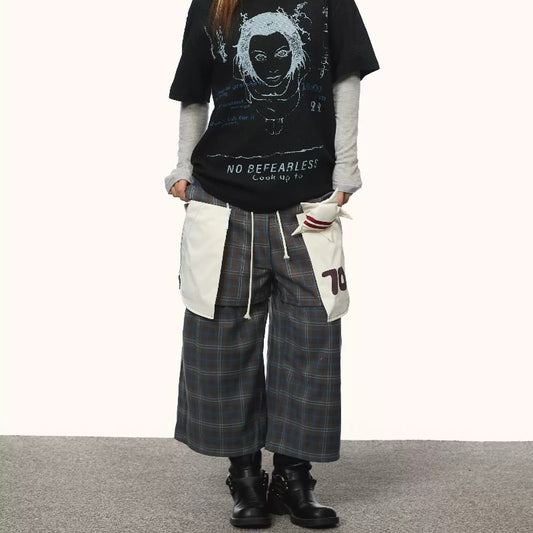 Retro Plaid Patch Pants