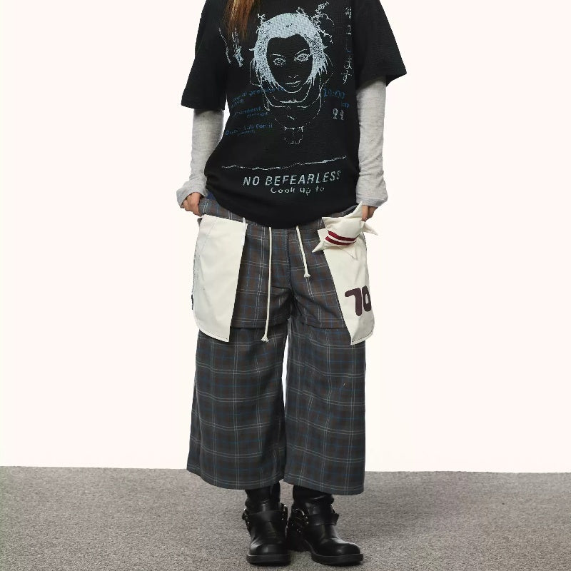 Retro Plaid Patch Pants