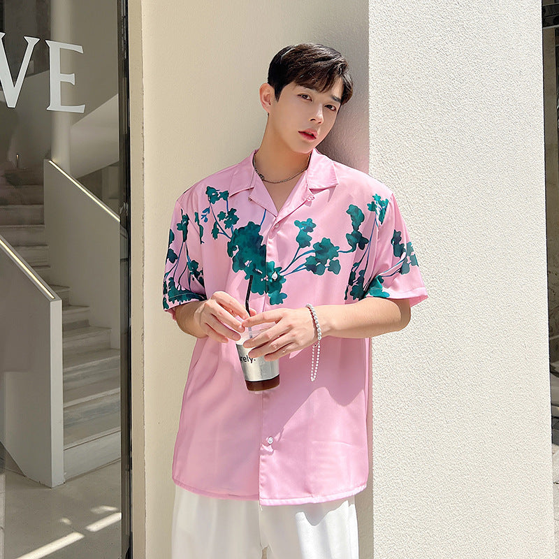 Floral Cuban Collar Loose Short Sleeve Shirt