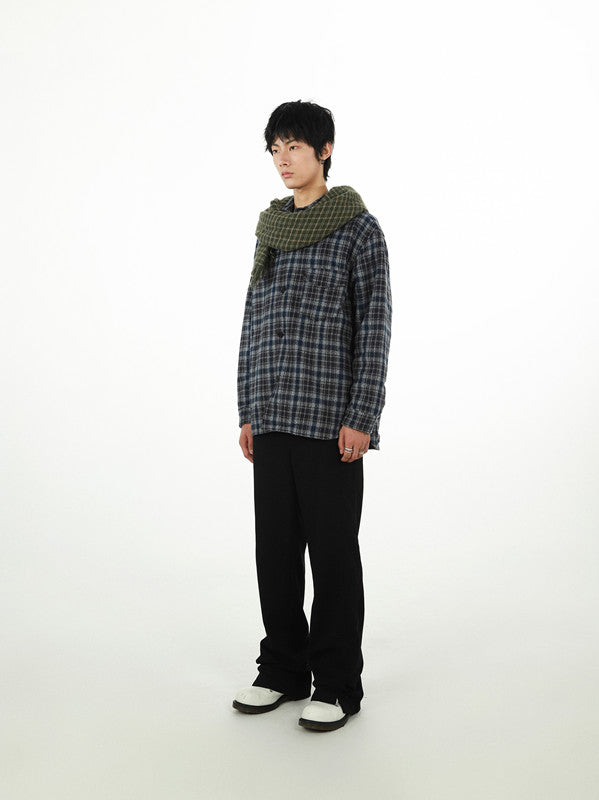 Fine Check Wool Padded Shirt Jacket Straight Fit