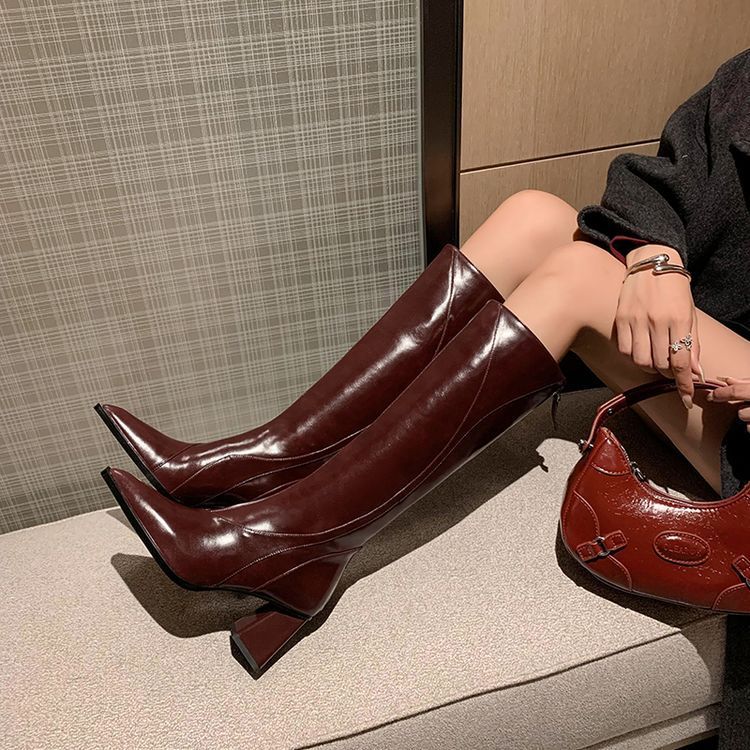 Bottes d'équitation à talons hauts style tube Maillard rétro