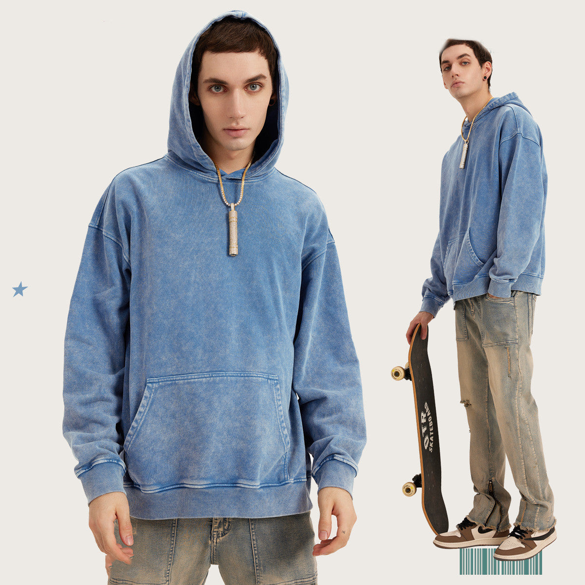 Men's Fashion Simple Washed Old Hooded Terry Sweater