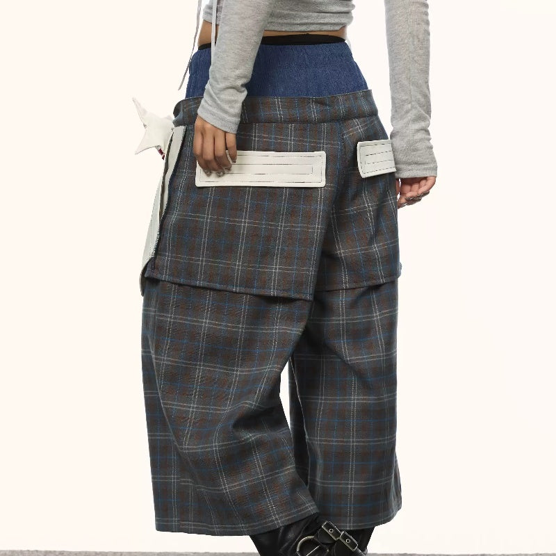 Retro Plaid Patch Pants