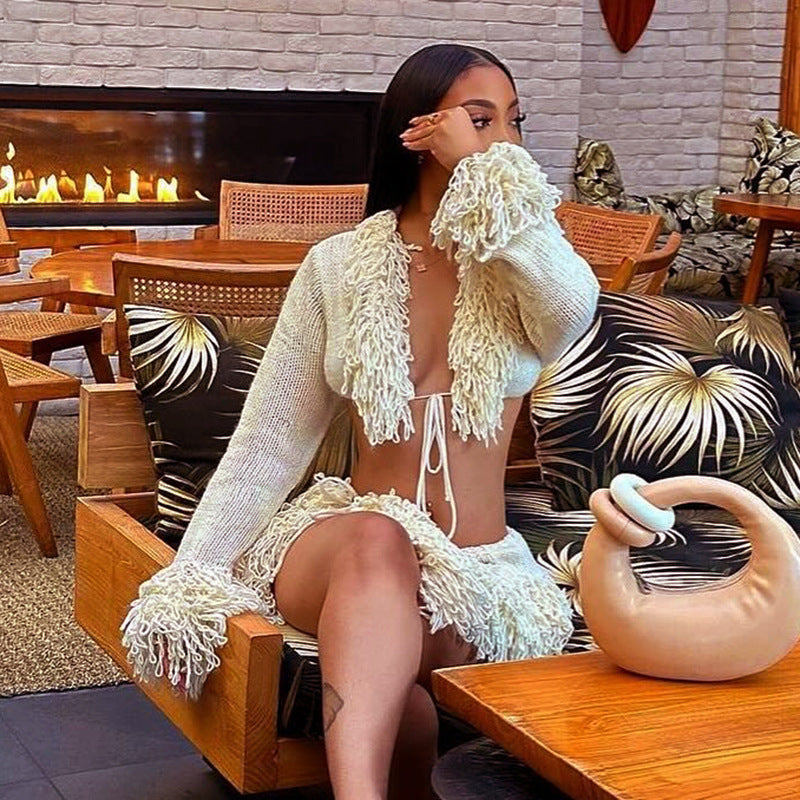 Ensemble français tricoté à lacets