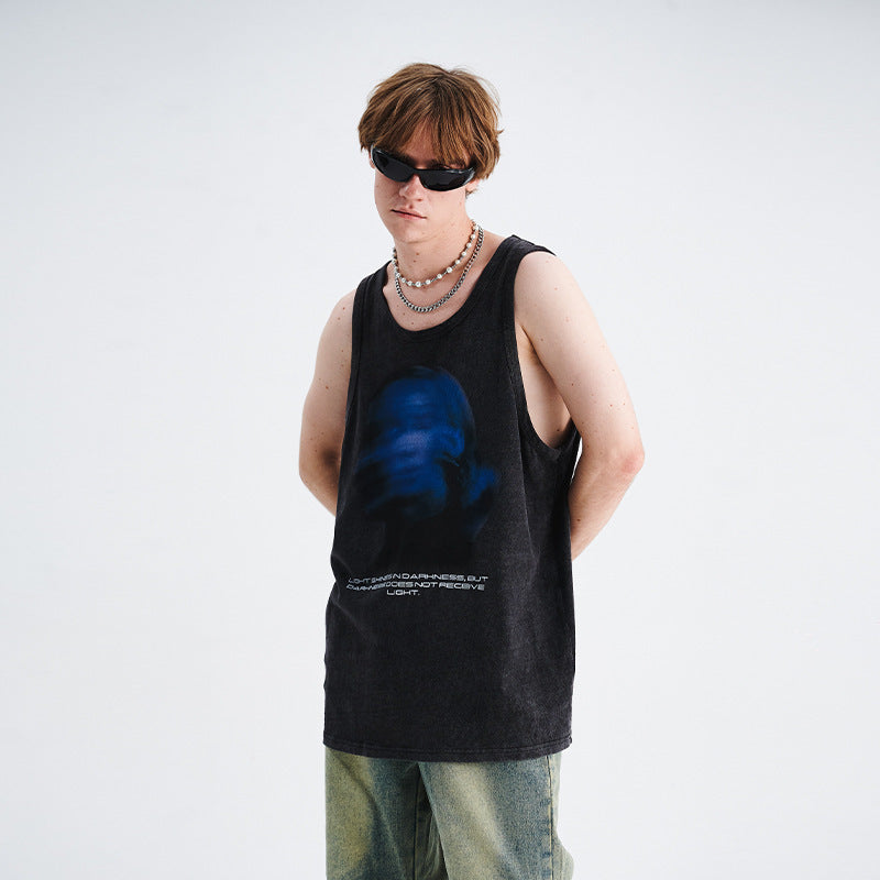 Gilet délavé à imprimé vintage pour homme, aspect usé et flou