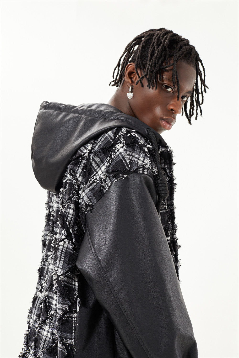 Manteau deux pièces en simili cuir PU avec coutures contrastées