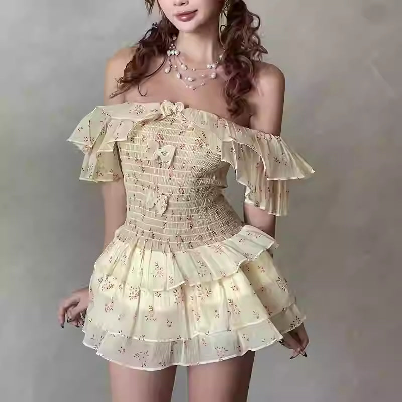 Three-dimensional Bow Decoration Dress Female Slim-fit Pleated Skirt