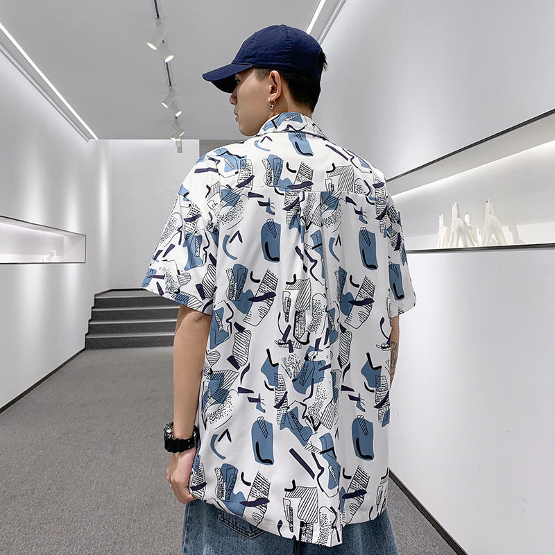 Solid Color Drop Shoulder Print Extra Loose Shirt Tide Brand Short Lining