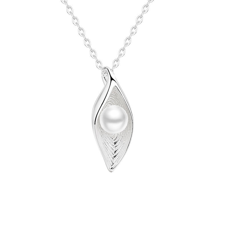 S925 Sterling Silver Freshwater Pearl Leaf Necklace