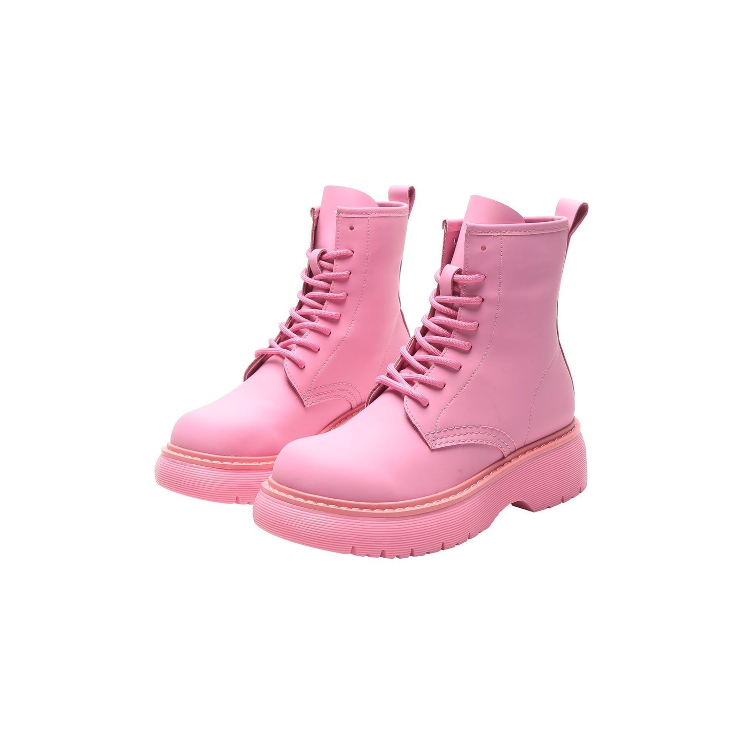 Thick-soled Heightened All-match Cowhide Rose Red Ankle Boots