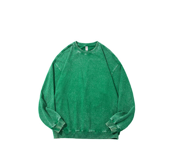 Sweater Cotton Washed Old Round Neck Long Sleeve Top