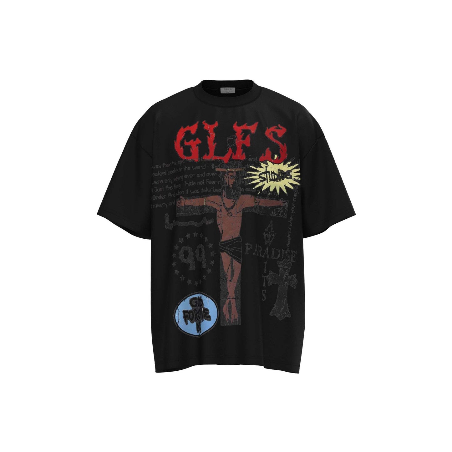 Cross Letter Print Loose Casual Short Sleeve T-shirt