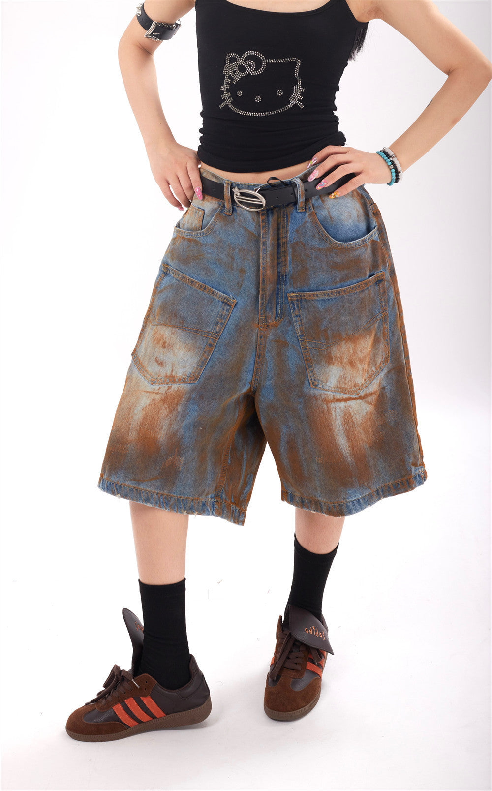 Pantaloncini in denim con stampa a getto d'inchiostro alla moda per uomo e donna