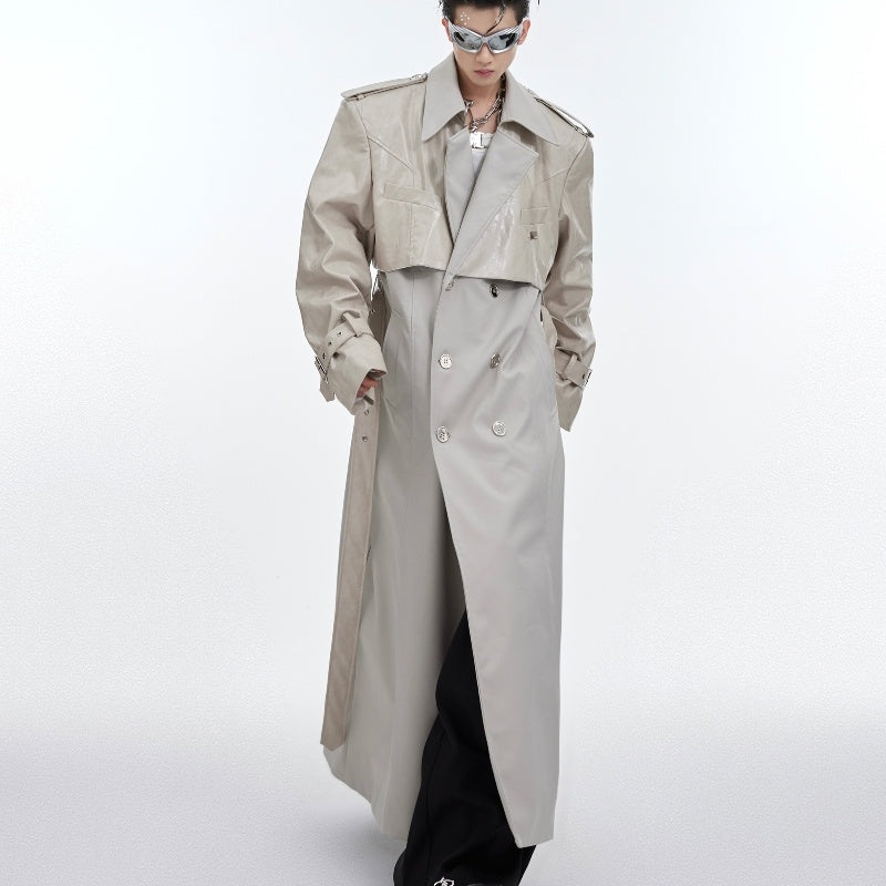 Heavy Niche Deconstruction Double-layer Stitching Padded Shoulder Long-cut Coat