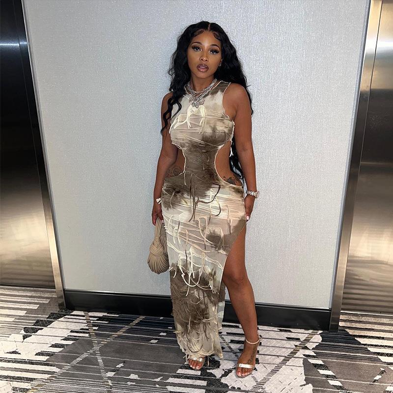 Fashion Tatted Sleeveless Tassel Ripped Dress