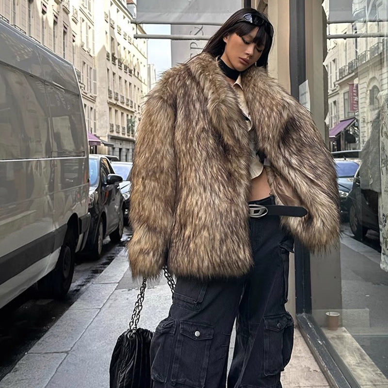 Fur Coat Raccoon Fur Coat Brown Lapel Warm Furry Coat European And American Leisure