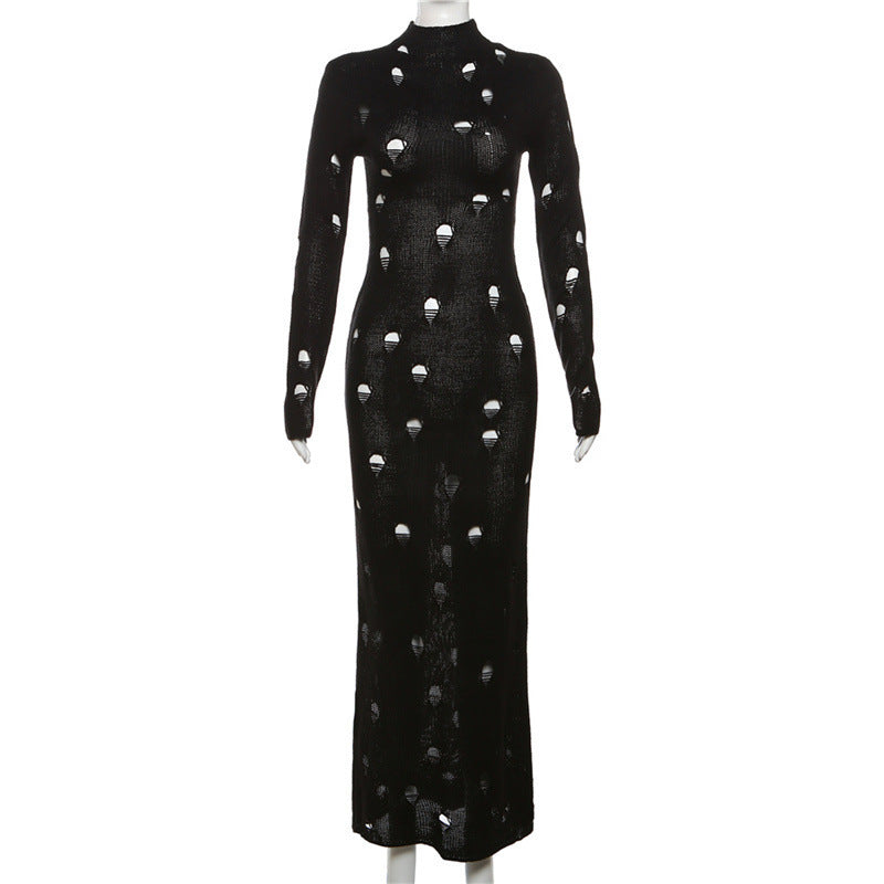 Abito aderente in maglia cava con scollo a V