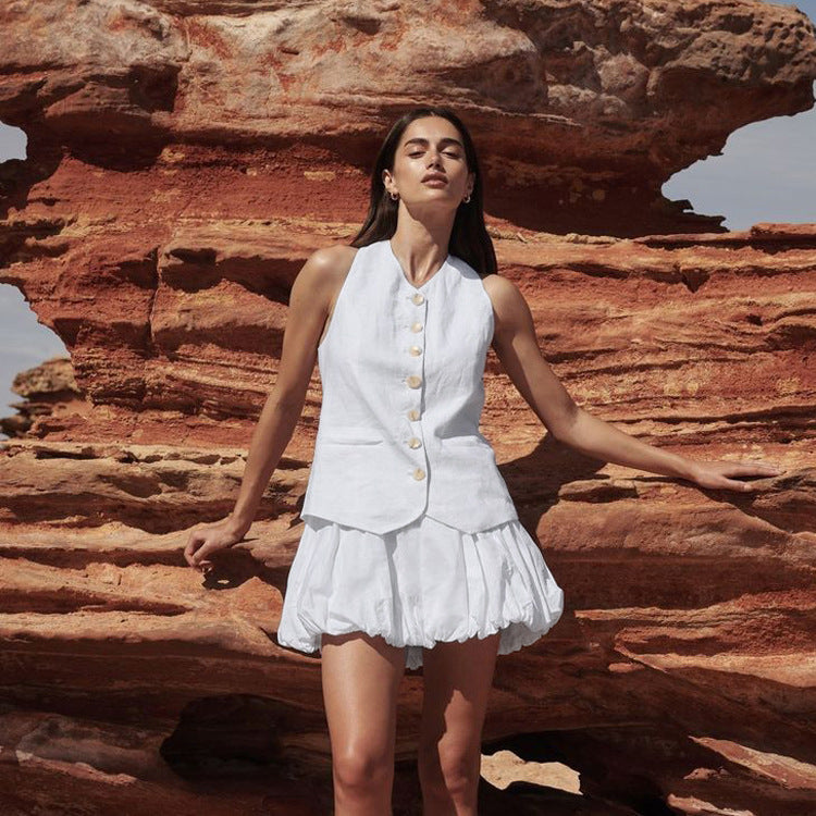 Ensemble deux pièces débardeur et jupe à pois en coton