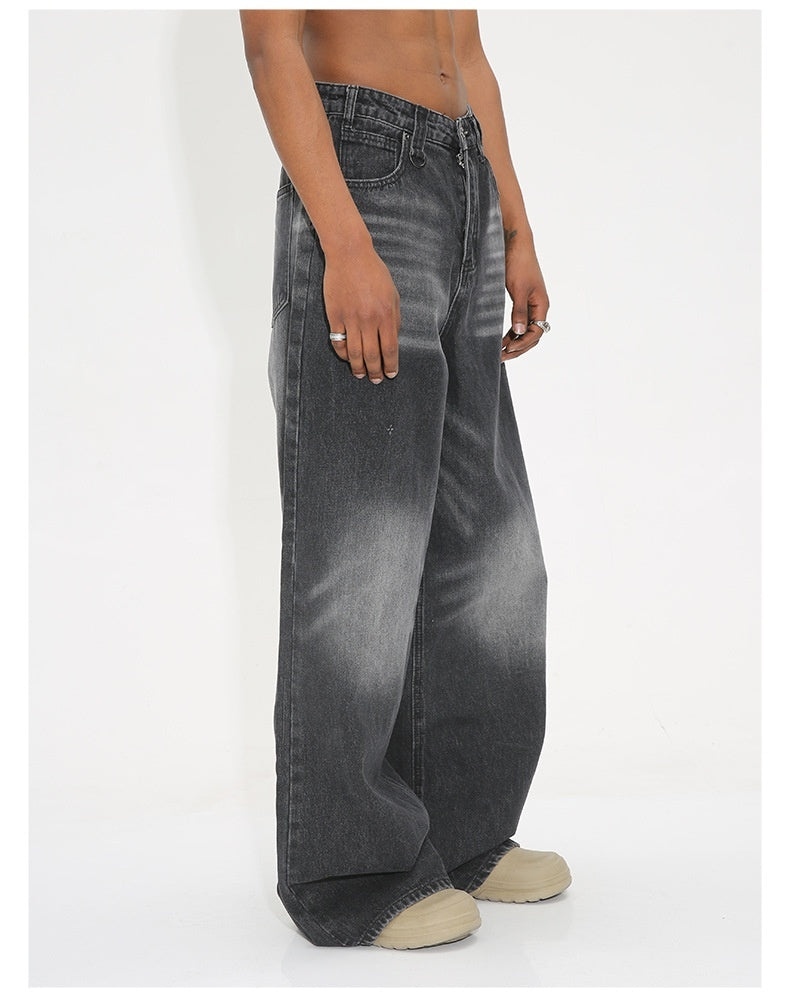 Washed Vintage Straight Wide-leg Pants Mopping Floor Denim